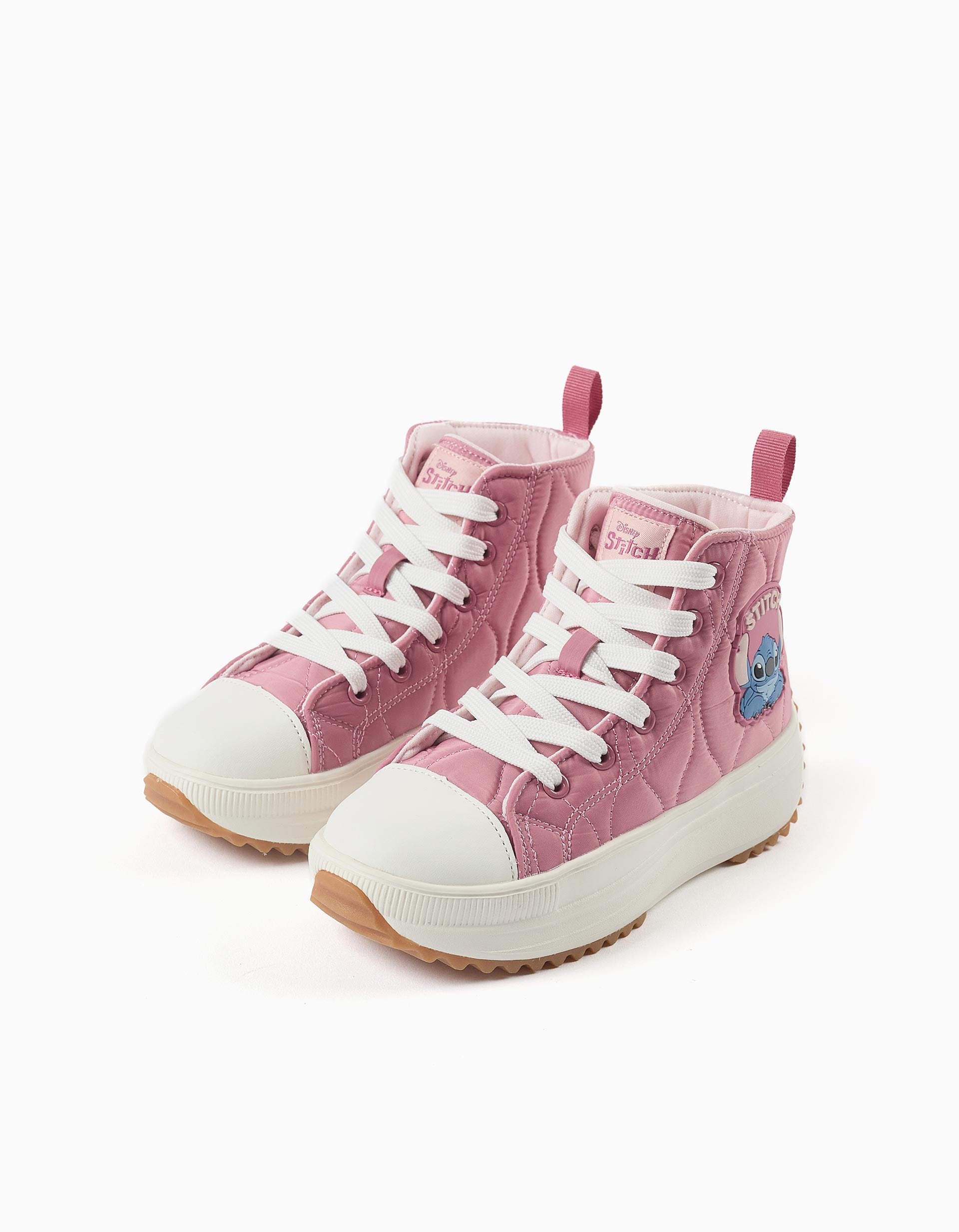 Padded high-top trainers with Stitch print for girls, pink