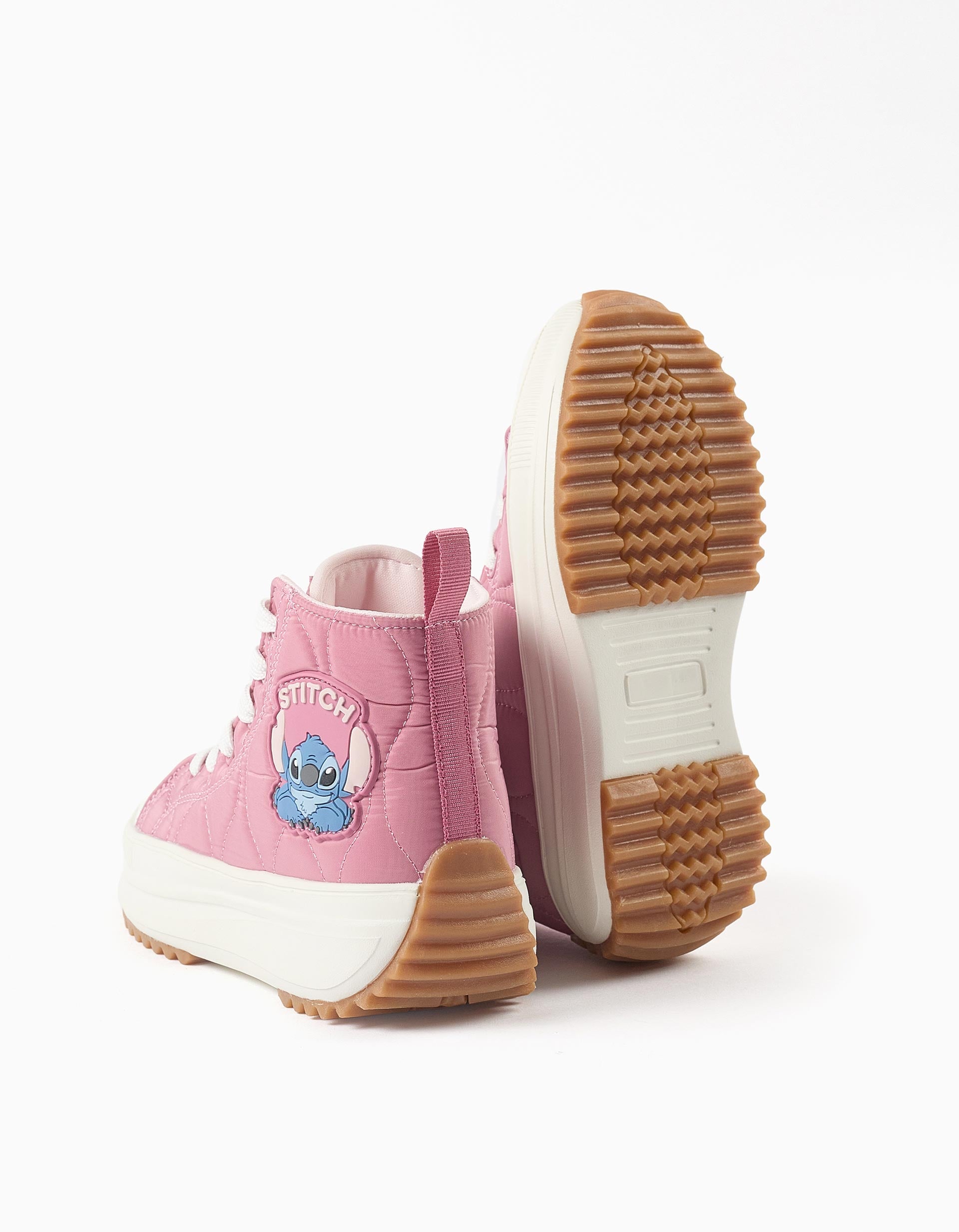 Padded high-top trainers with Stitch print for girls, pink