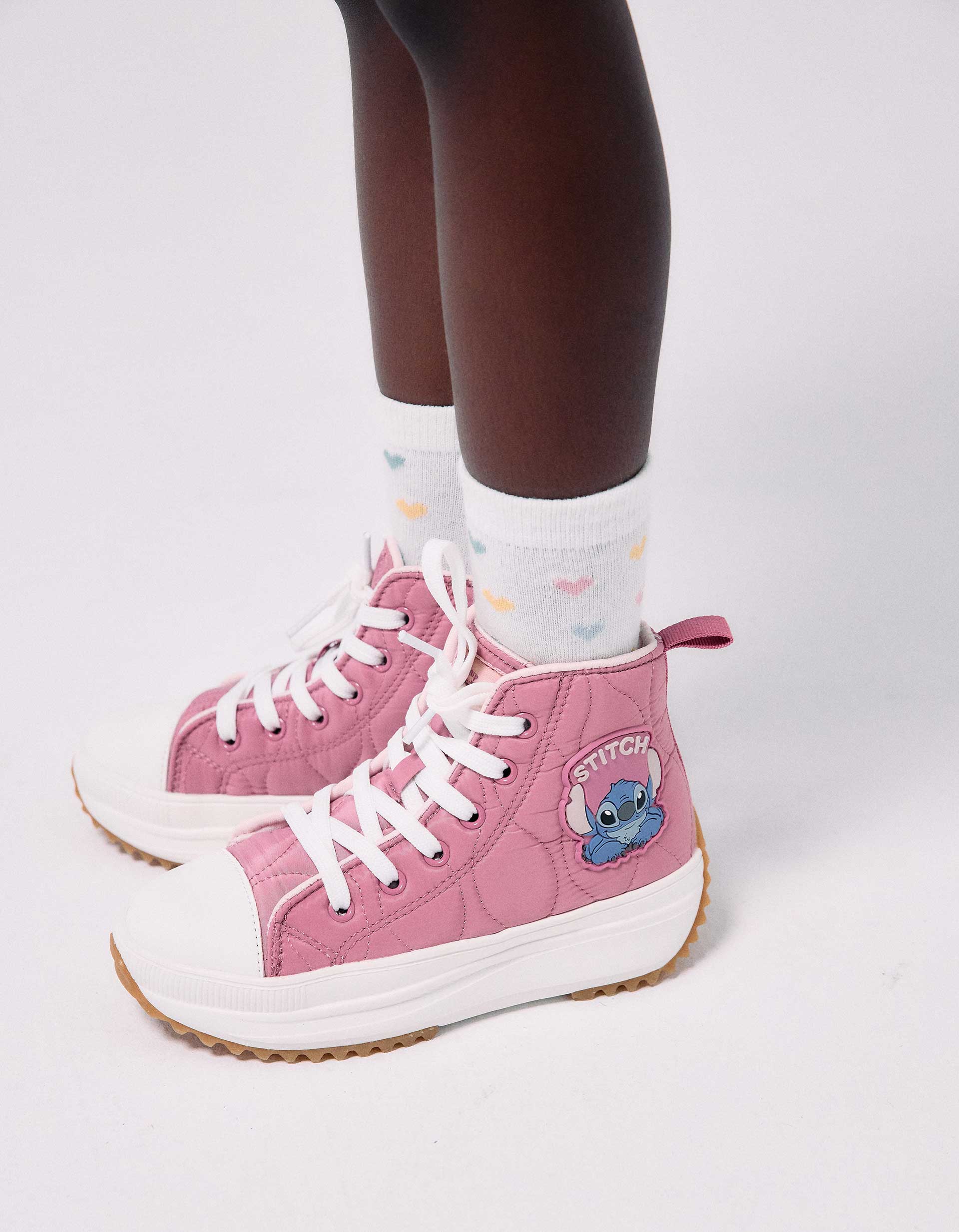 Zapatillas deportivas altas acolchadas con estampado Stitch para niña, rosa