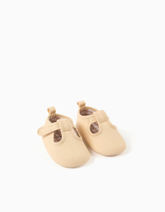 Zapatos de sarga con forro para recién nacidos, beige claro