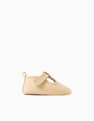 Zapatos de sarga con forro para recién nacidos, beige claro