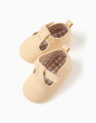 Zapatos de sarga con forro para recién nacidos, beige claro