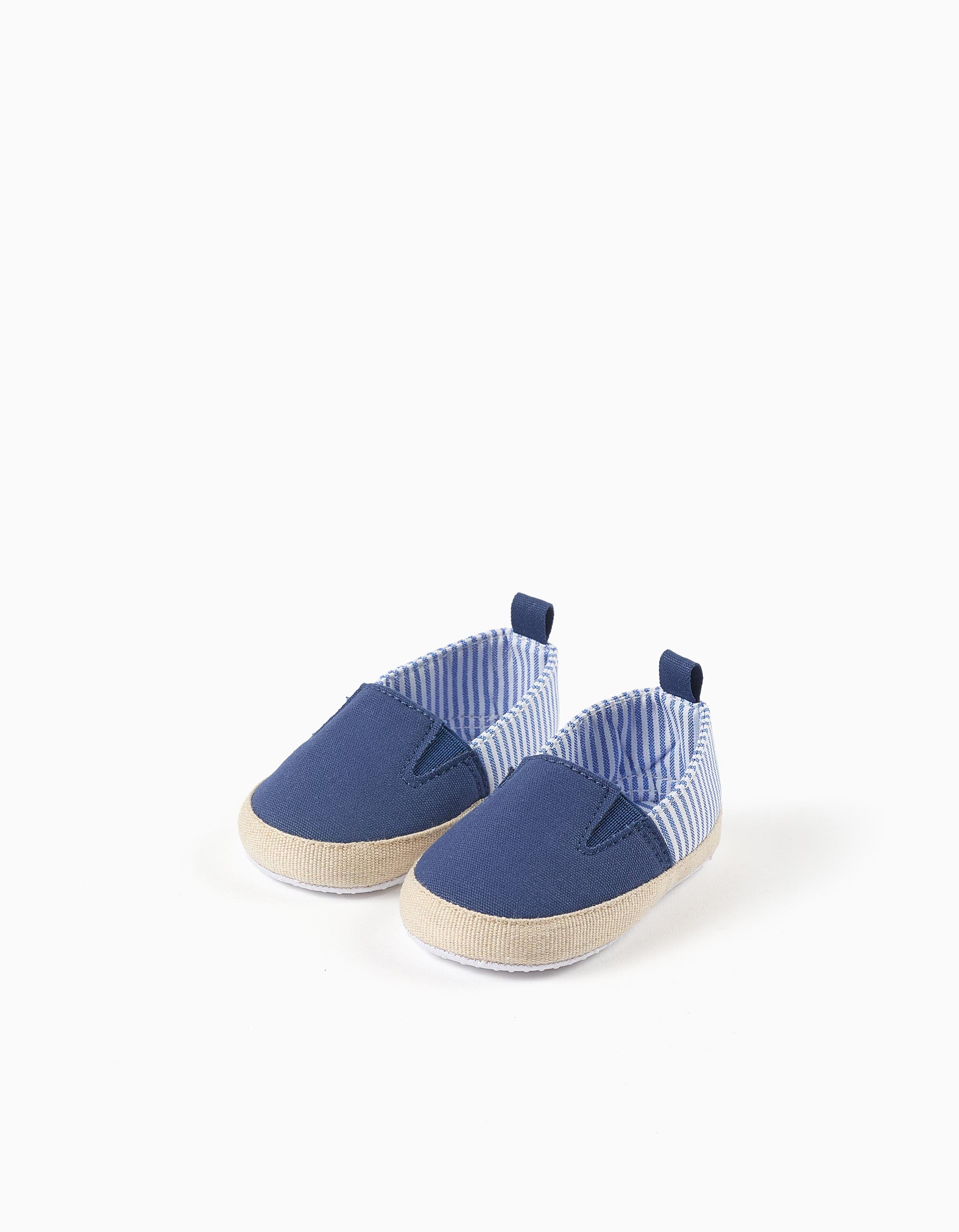 Canvas espadrilles with stripes for newborn boys, white/blue