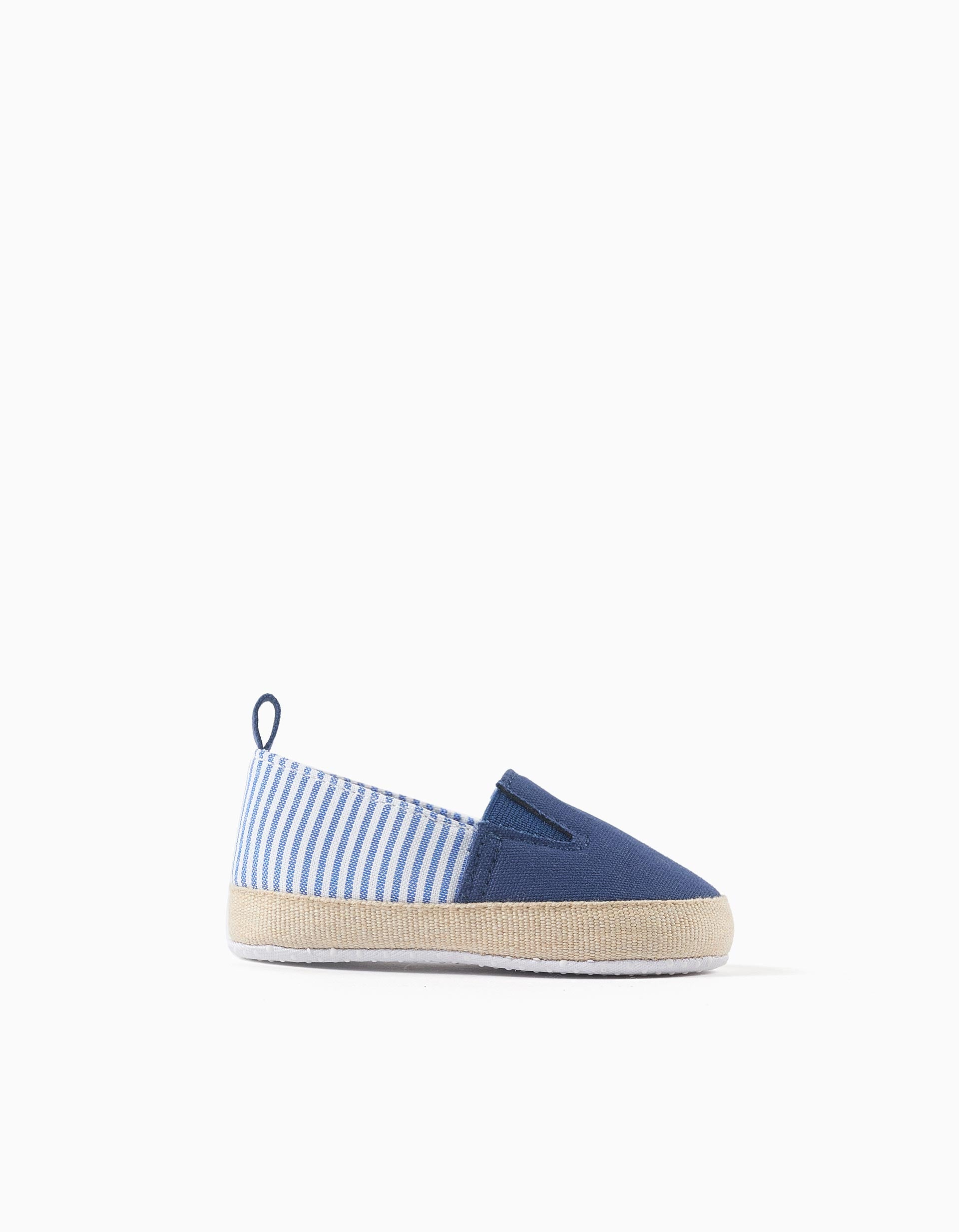 Canvas espadrilles with stripes for newborn boys, white/blue