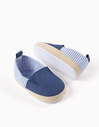Alpargatas de tela a rayas para recién nacidos, blanco/azul