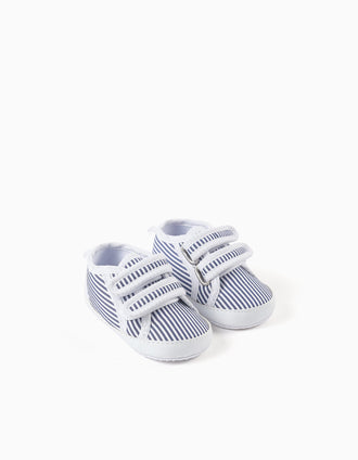 Pepitos de tela a rayas para recién nacido, blanco/azul