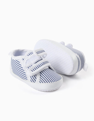 Pepitos de tela a rayas para recién nacido, blanco/azul