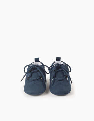 Zapatos de antelina con detalle de brogue para recién nacido, azul