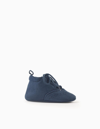 Zapatos de antelina con detalle de brogue para recién nacido, azul