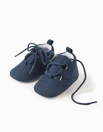 Zapatos de antelina con detalle de brogue para recién nacido, azul