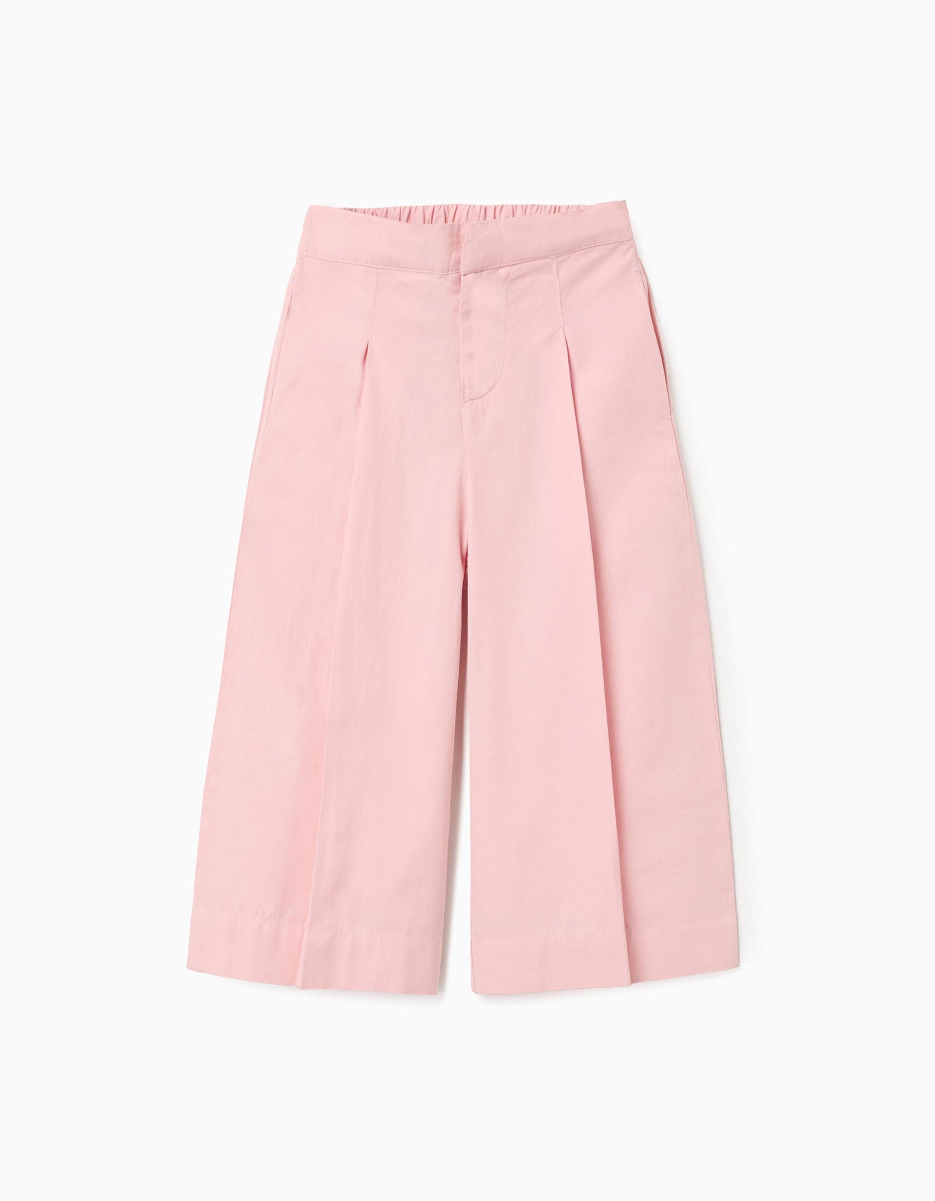 Pantalon en popeline à jambe large et plis pour bébé fille, rose clair
