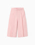 Wide leg poplin trousers with front pleats for baby girls, light pink