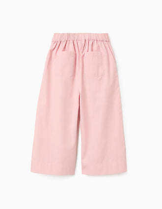 Wide leg poplin trousers with front pleats for baby girls, light pink
