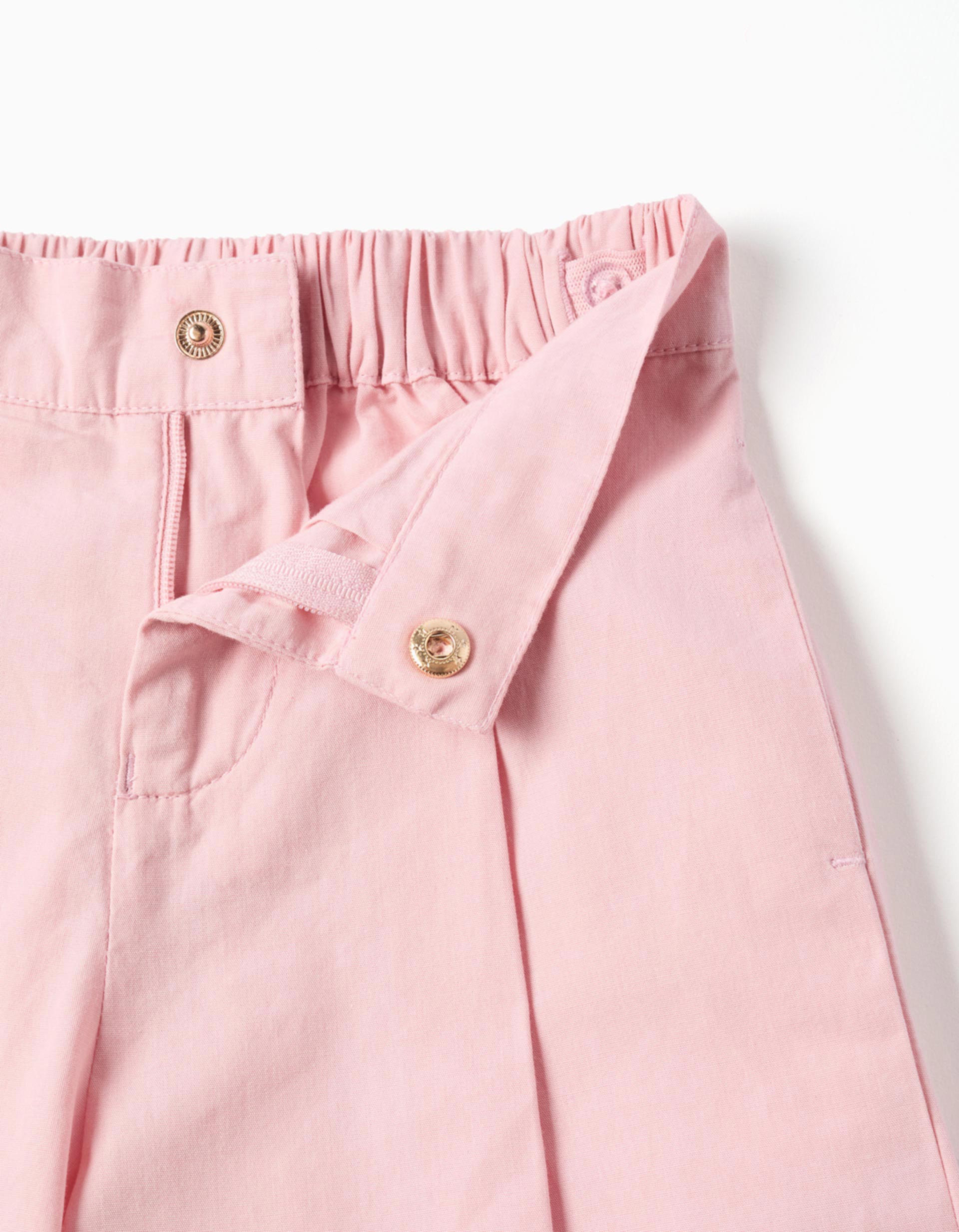 Pantalon en popeline à jambe large et plis pour bébé fille, rose clair