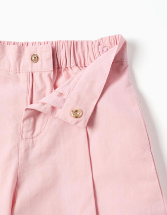 Wide leg poplin trousers with front pleats for baby girls, light pink