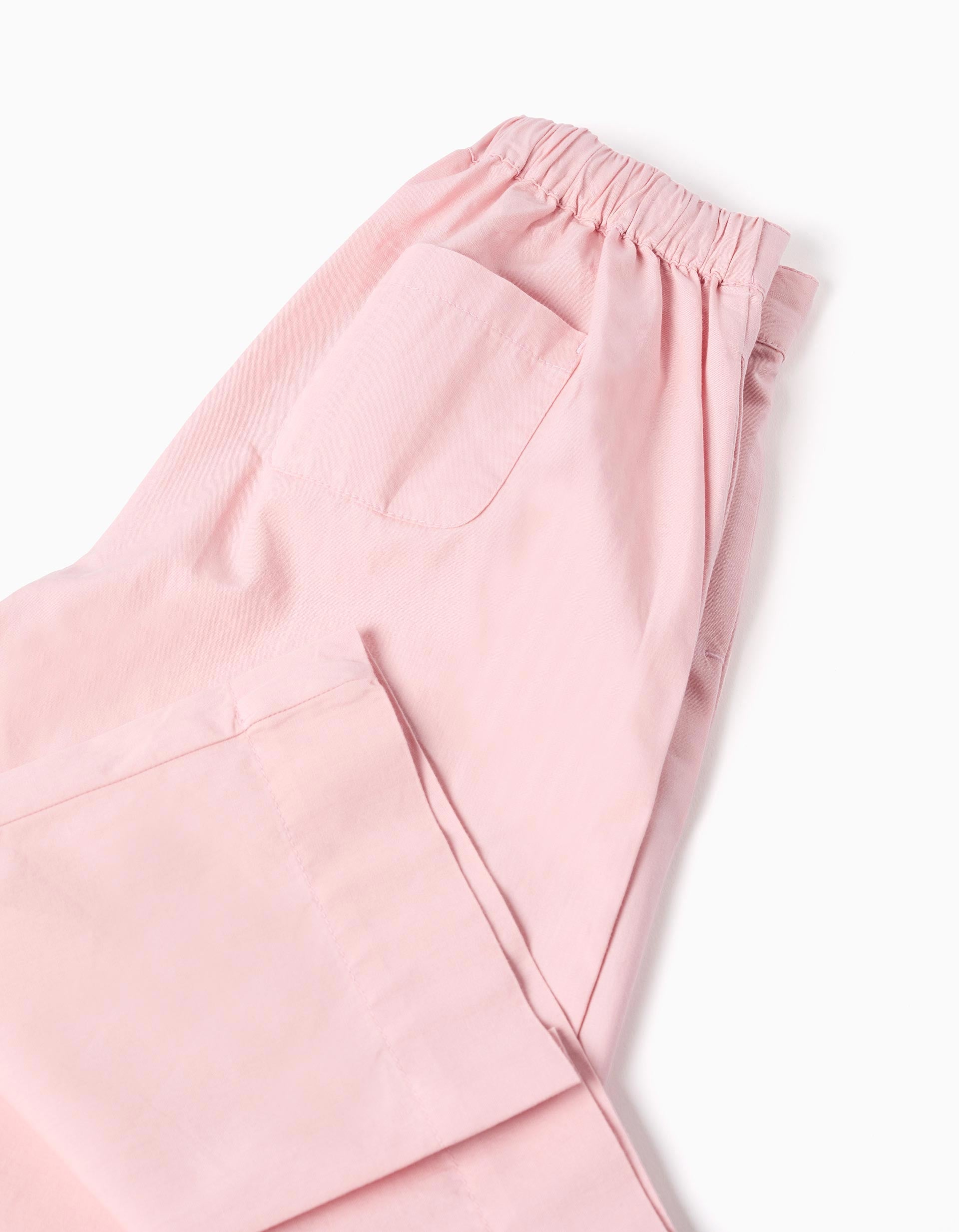 Pantalon en popeline à jambe large et plis pour bébé fille, rose clair