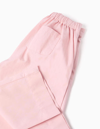 Wide leg poplin trousers with front pleats for baby girls, light pink