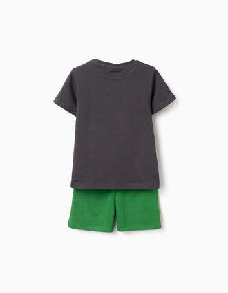 Pyjama court en coton avec imprimé Minecraft pour garçon, gris/vert