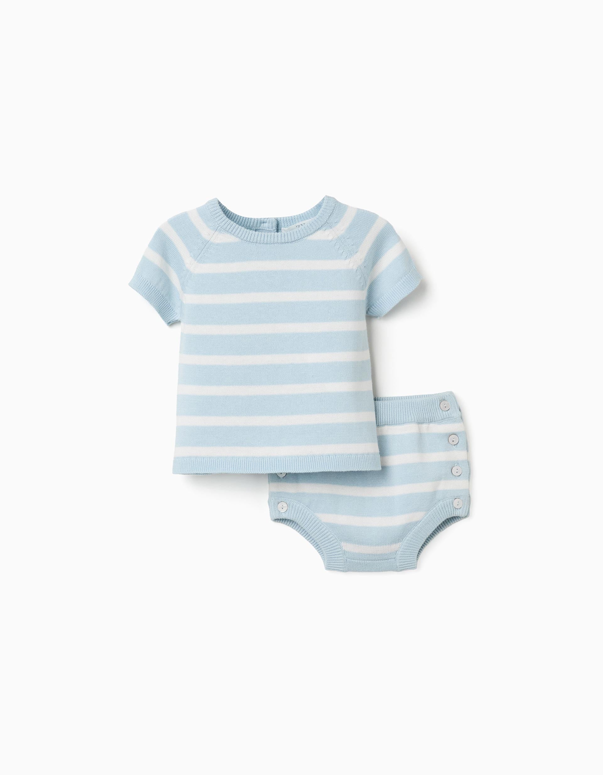 Camisola e calções de malha às riscas para recém-nascidos, azul/branco