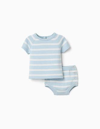 Camisola e calções de malha às riscas para recém-nascidos, azul/branco
