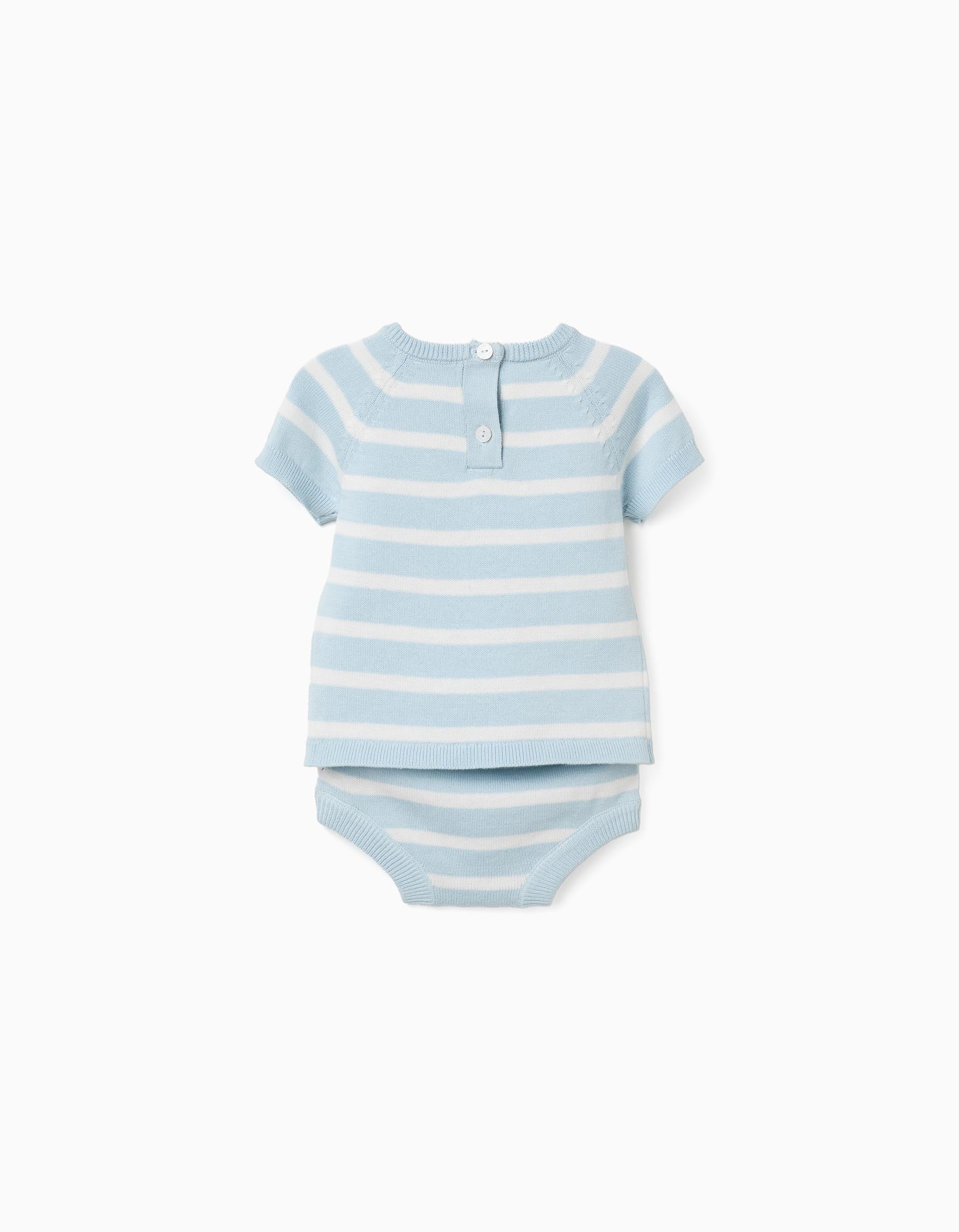 Camisola e calções de malha às riscas para recém-nascidos, azul/branco