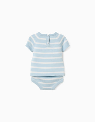 Camisola e calções de malha às riscas para recém-nascidos, azul/branco