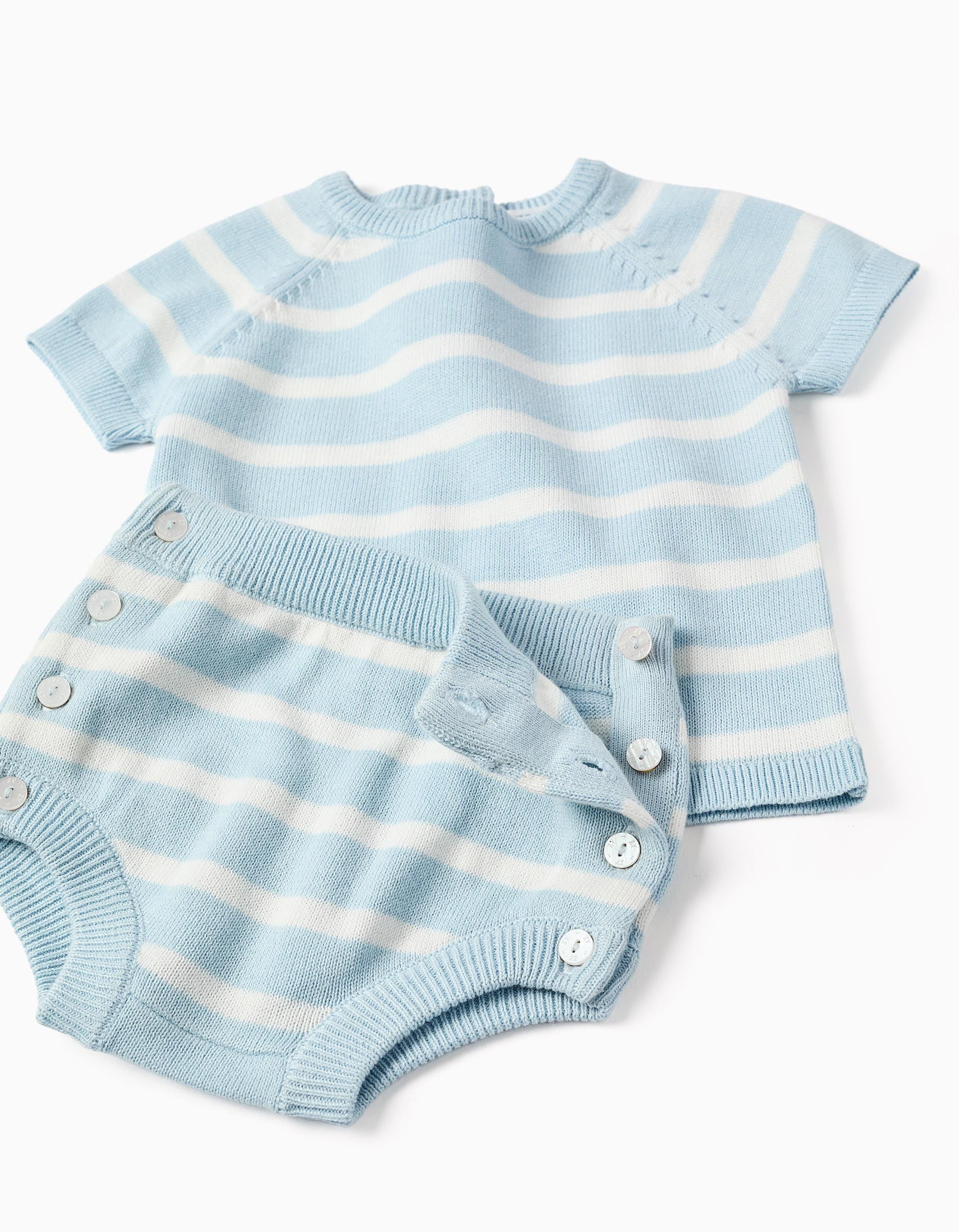 Camisola e calções de malha às riscas para recém-nascidos, azul/branco