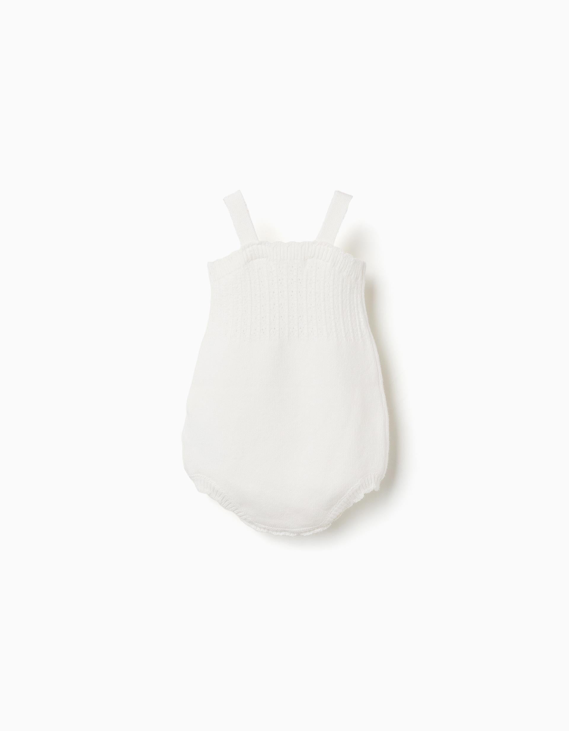 Fofo de malha com detalhe ajurado para recém-nascida, branco