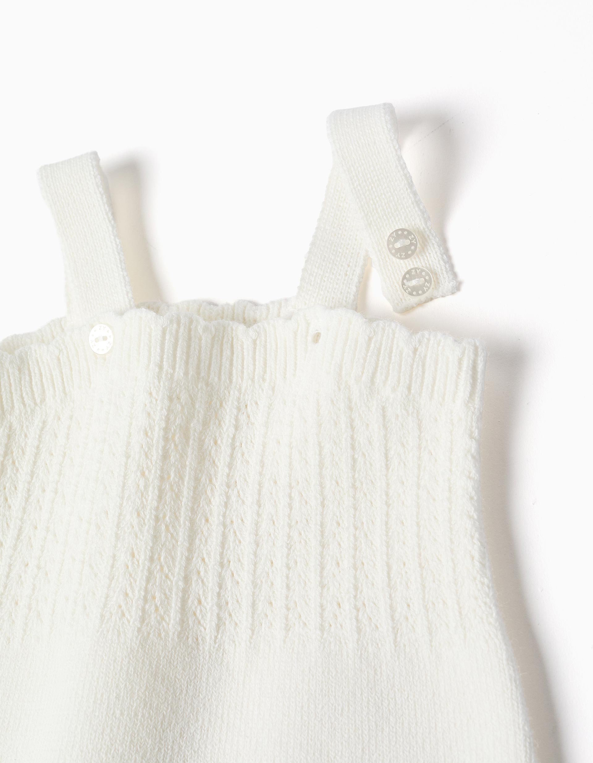 Fofo de malha com detalhe ajurado para recém-nascida, branco