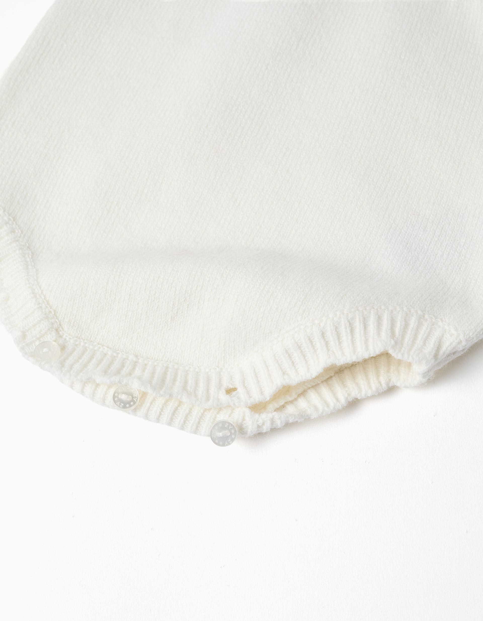 Fofo de malha com detalhe ajurado para recém-nascida, branco
