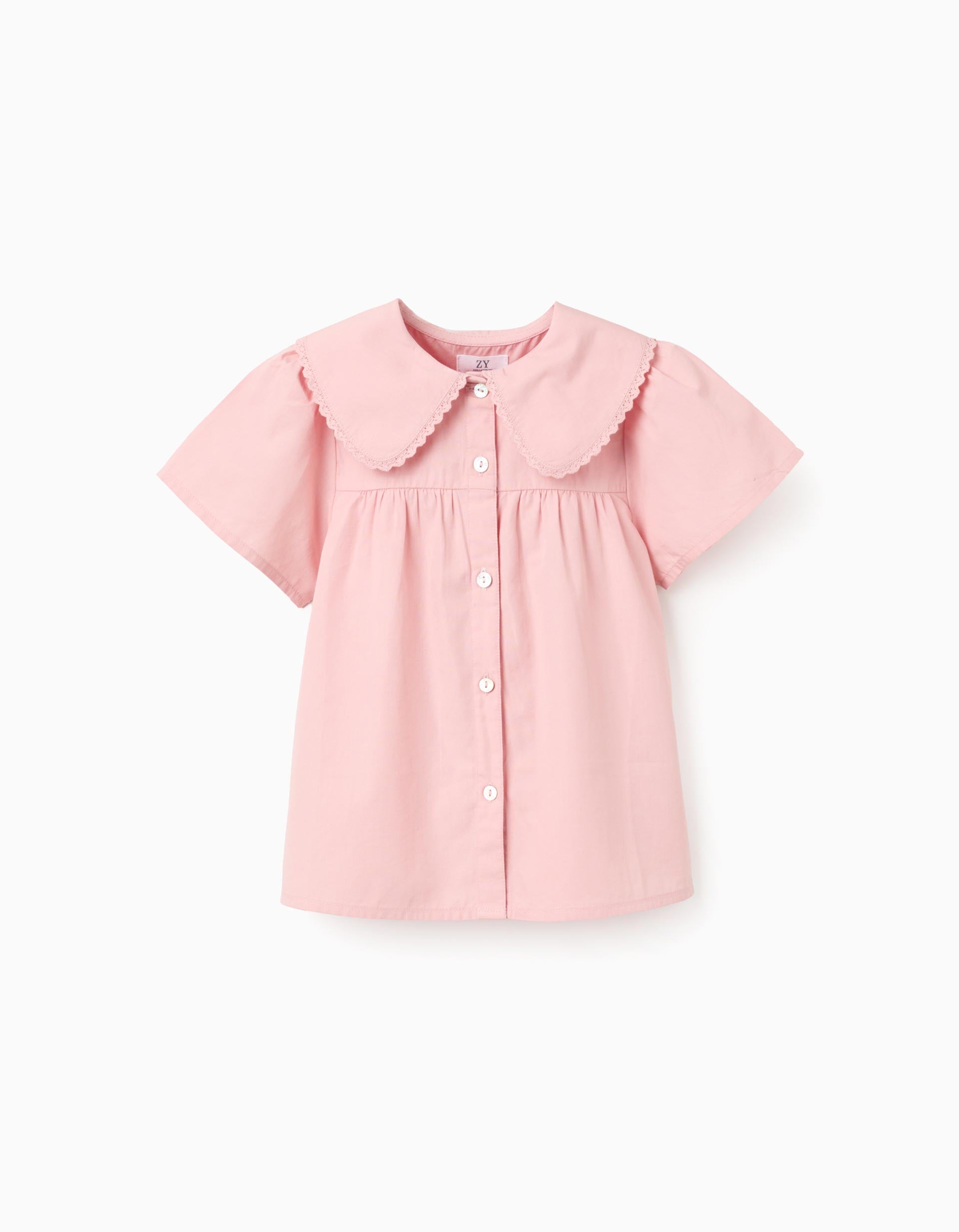 Chemisier en popeline à manches courtes et maxi col pour fille, rose