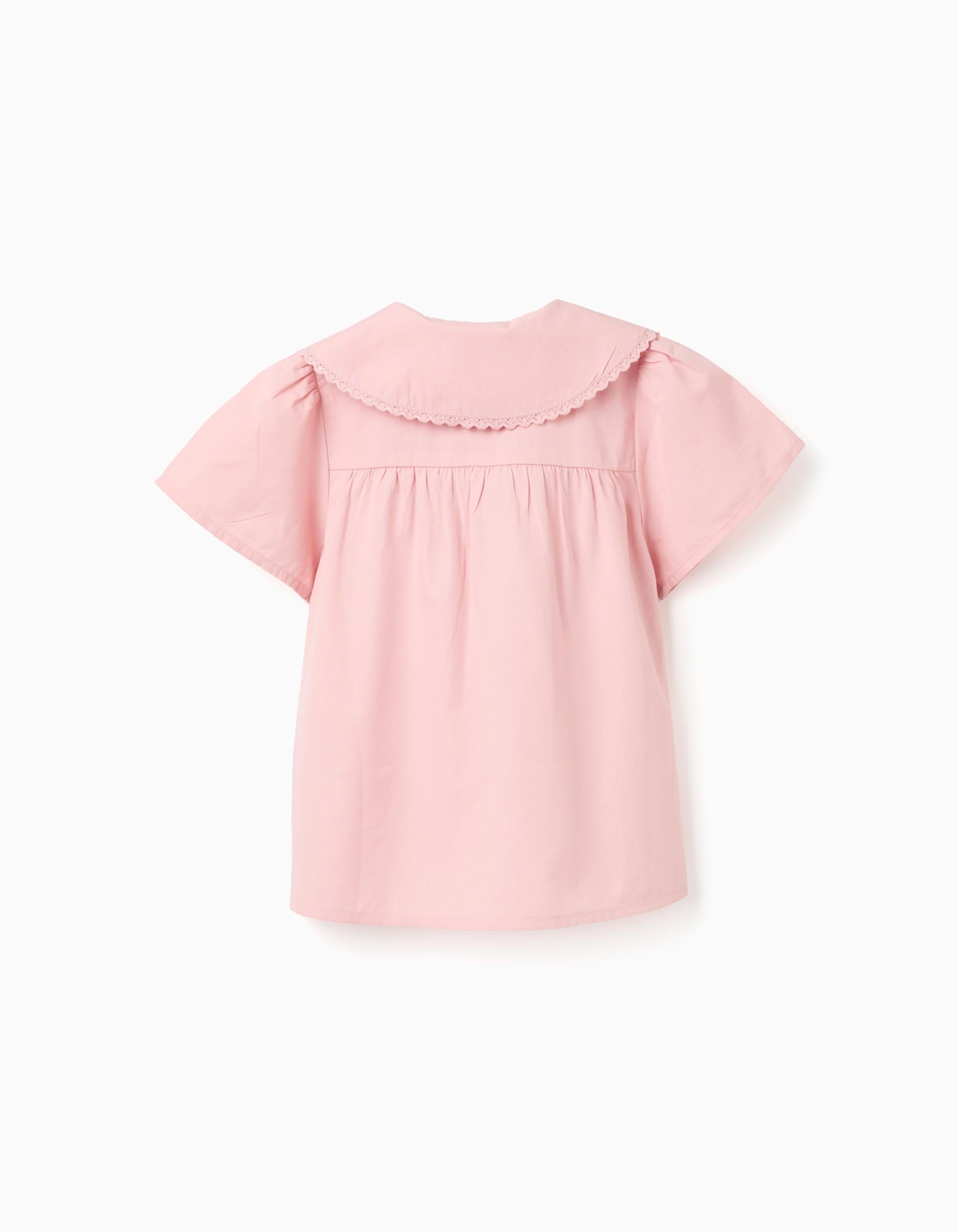 Chemisier en popeline à manches courtes et maxi col pour fille, rose