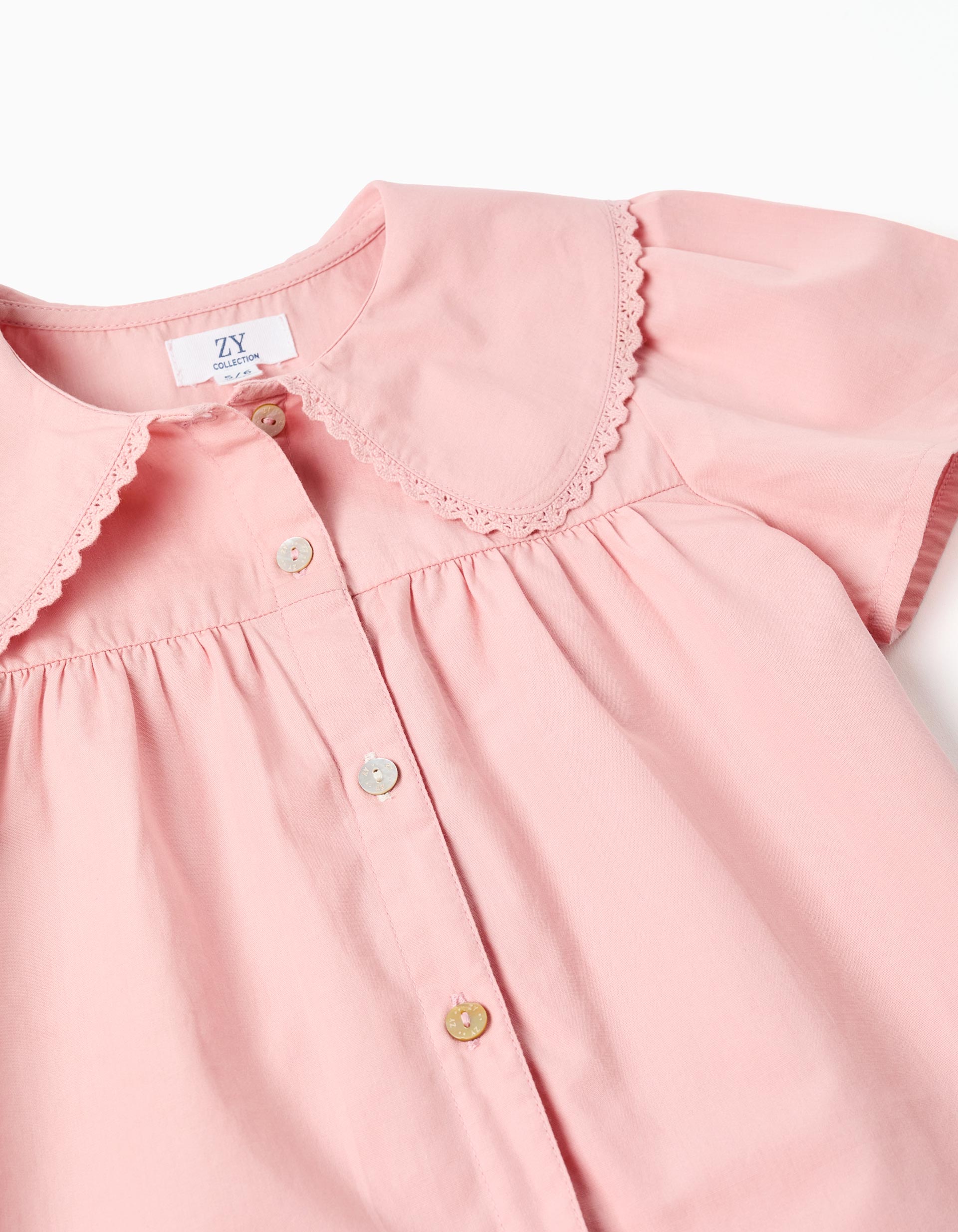 Chemisier en popeline à manches courtes et maxi col pour fille, rose