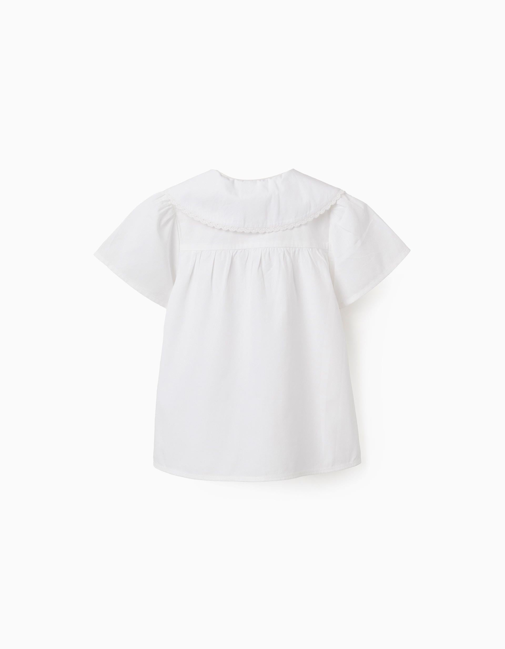 Chemisier en popeline à manches courtes et maxi col pour fille, blanc