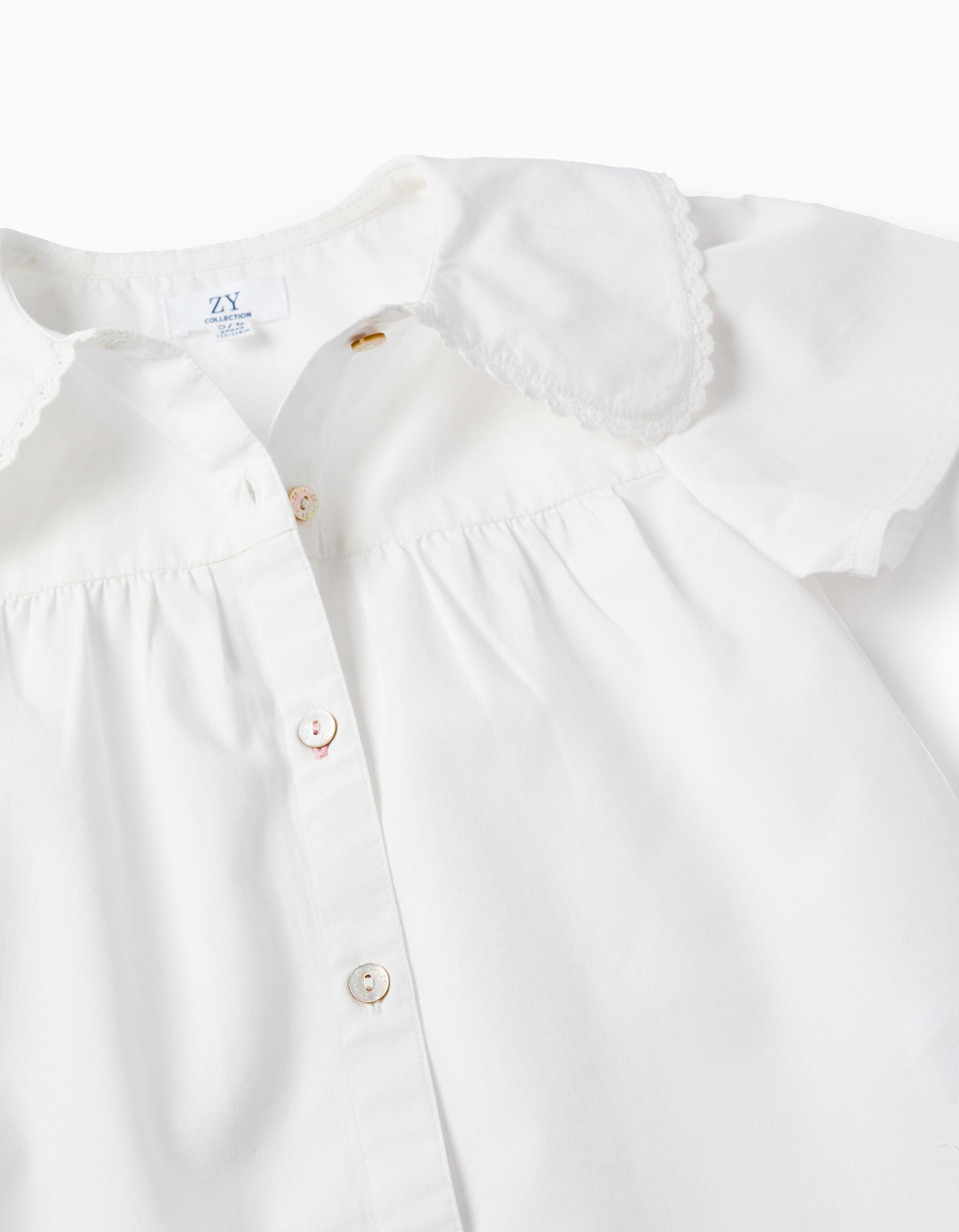 Chemisier en popeline à manches courtes et maxi col pour fille, blanc