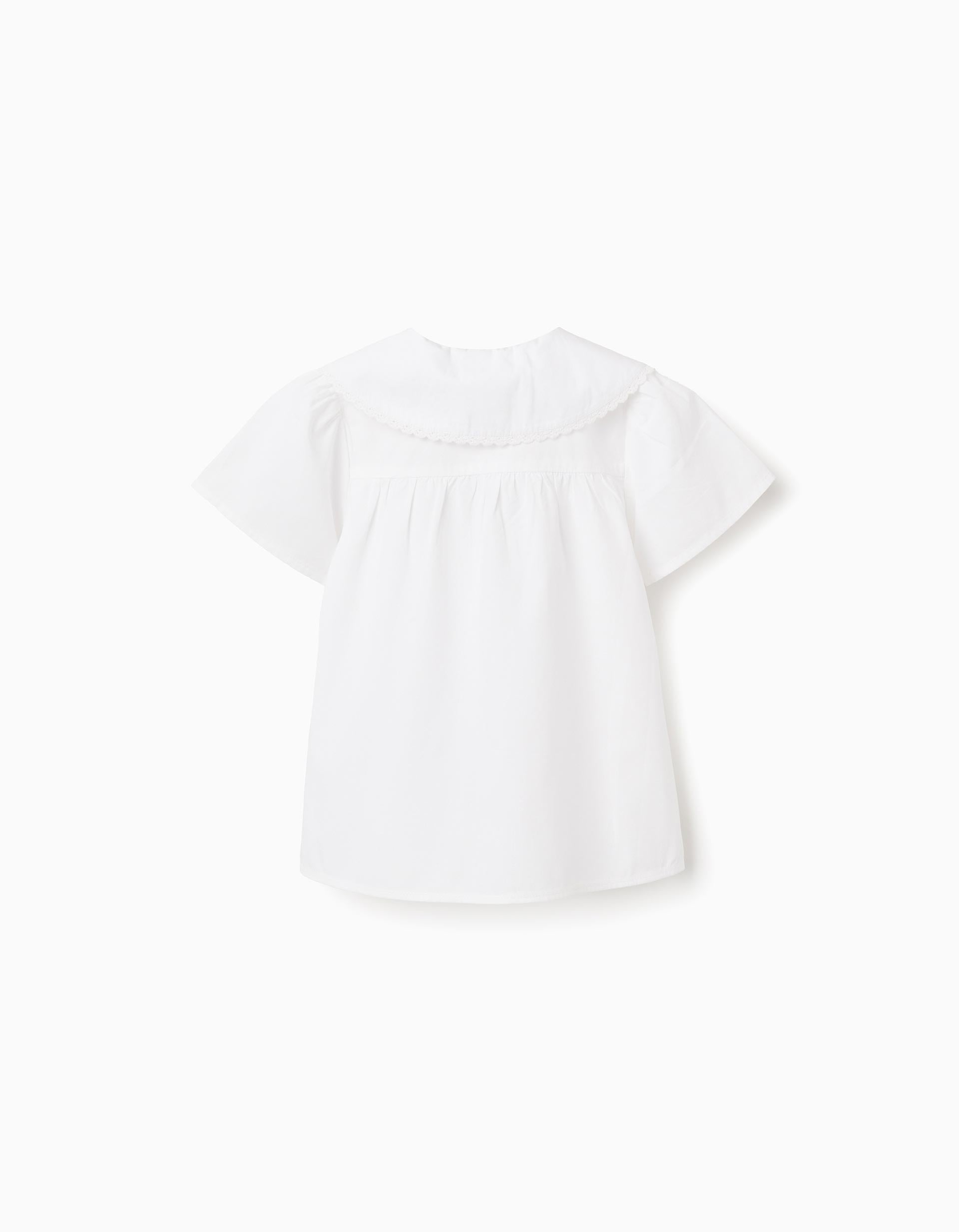 Chemisier en popeline à manches courtes et maxi col pour fille, blanc