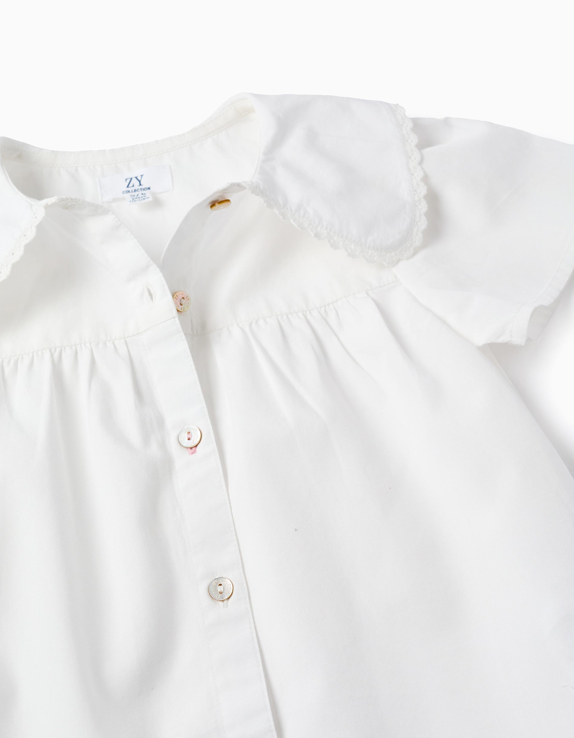 Chemisier en popeline à manches courtes et maxi col pour fille, blanc