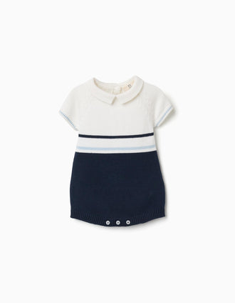Fofo de malha de algodão às riscas para recém-nascido, branco/azul