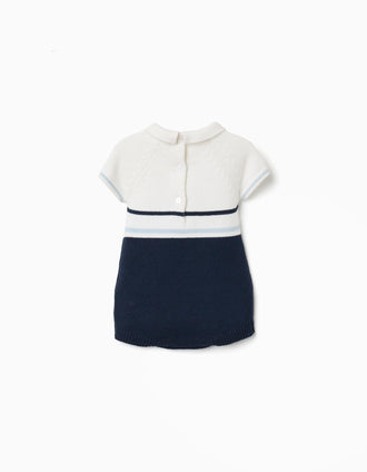 Fofo de malha de algodão às riscas para recém-nascido, branco/azul