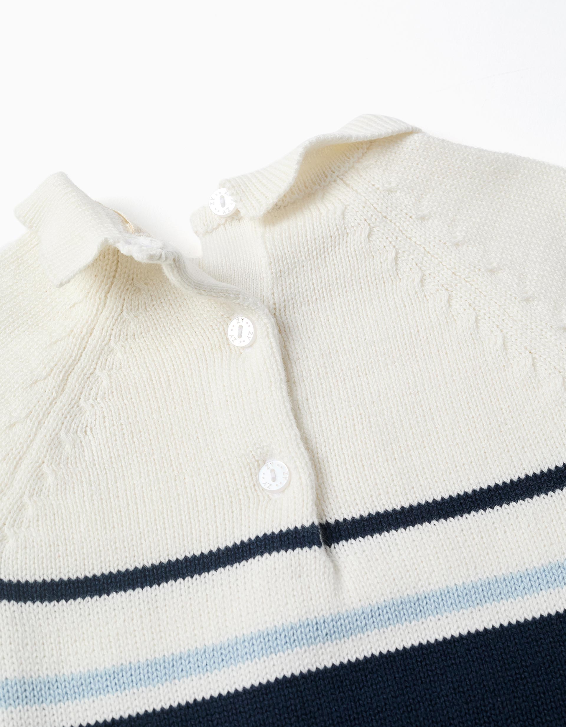 Fofo de malha de algodão às riscas para recém-nascido, branco/azul