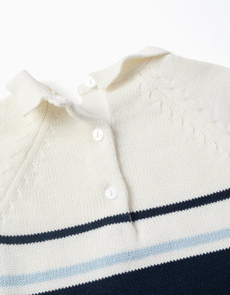 Fofo de malha de algodão às riscas para recém-nascido, branco/azul