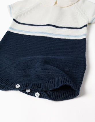 Fofo de malha de algodão às riscas para recém-nascido, branco/azul
