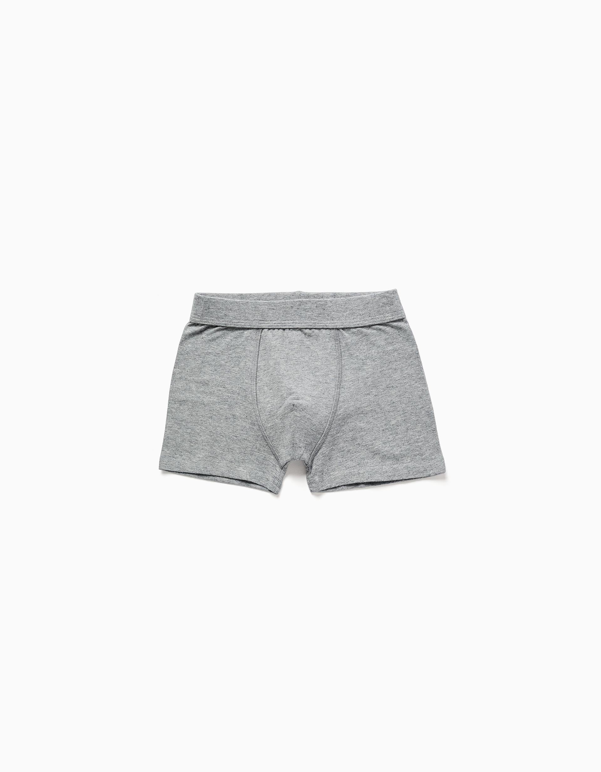 Pack of 4 plain/striped boxer shorts for boys, white/grey