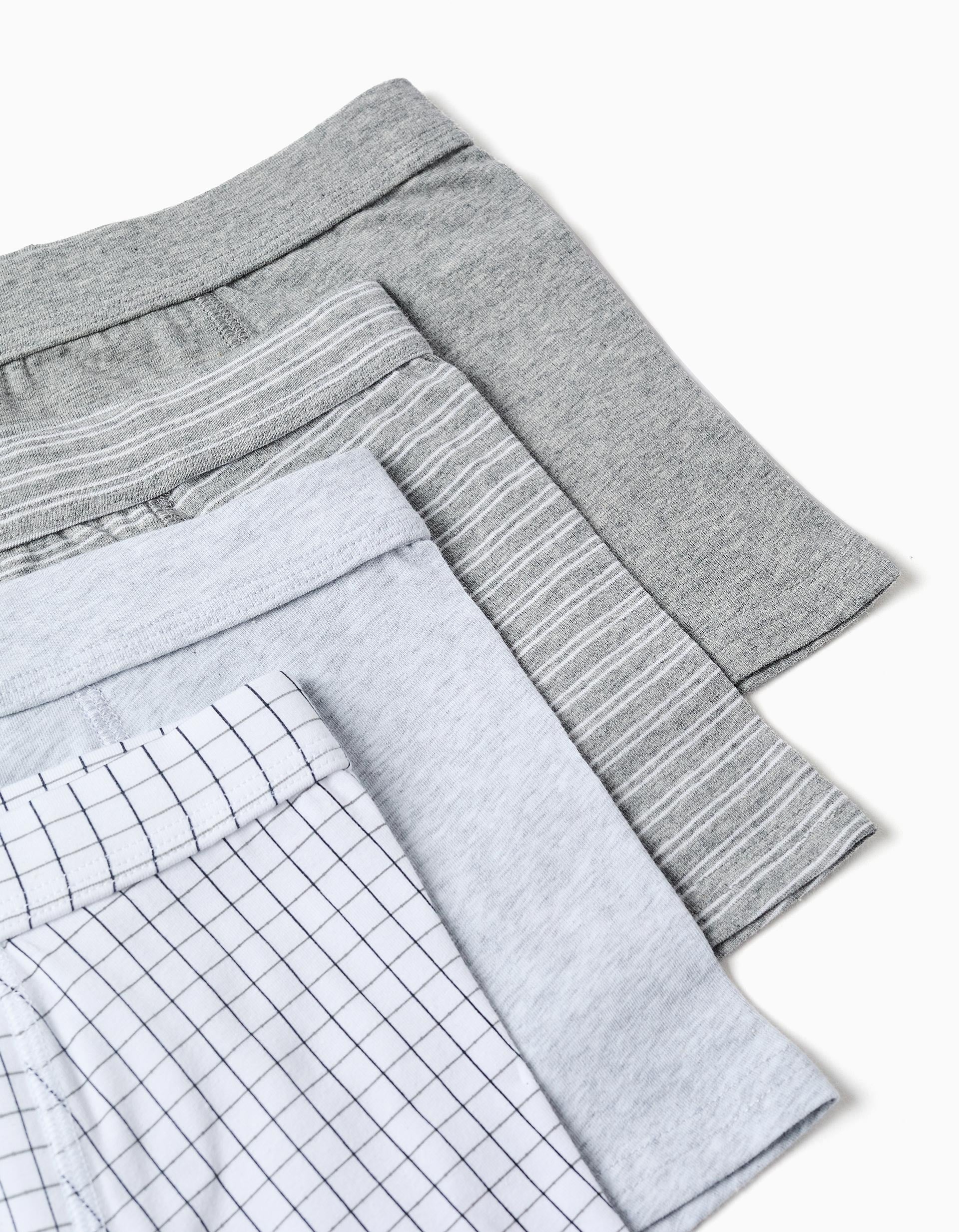 Pack of 4 plain/striped boxer shorts for boys, white/grey