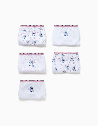 Pack de 5 cuecas de algodão com estampados Stitch para menina, branco