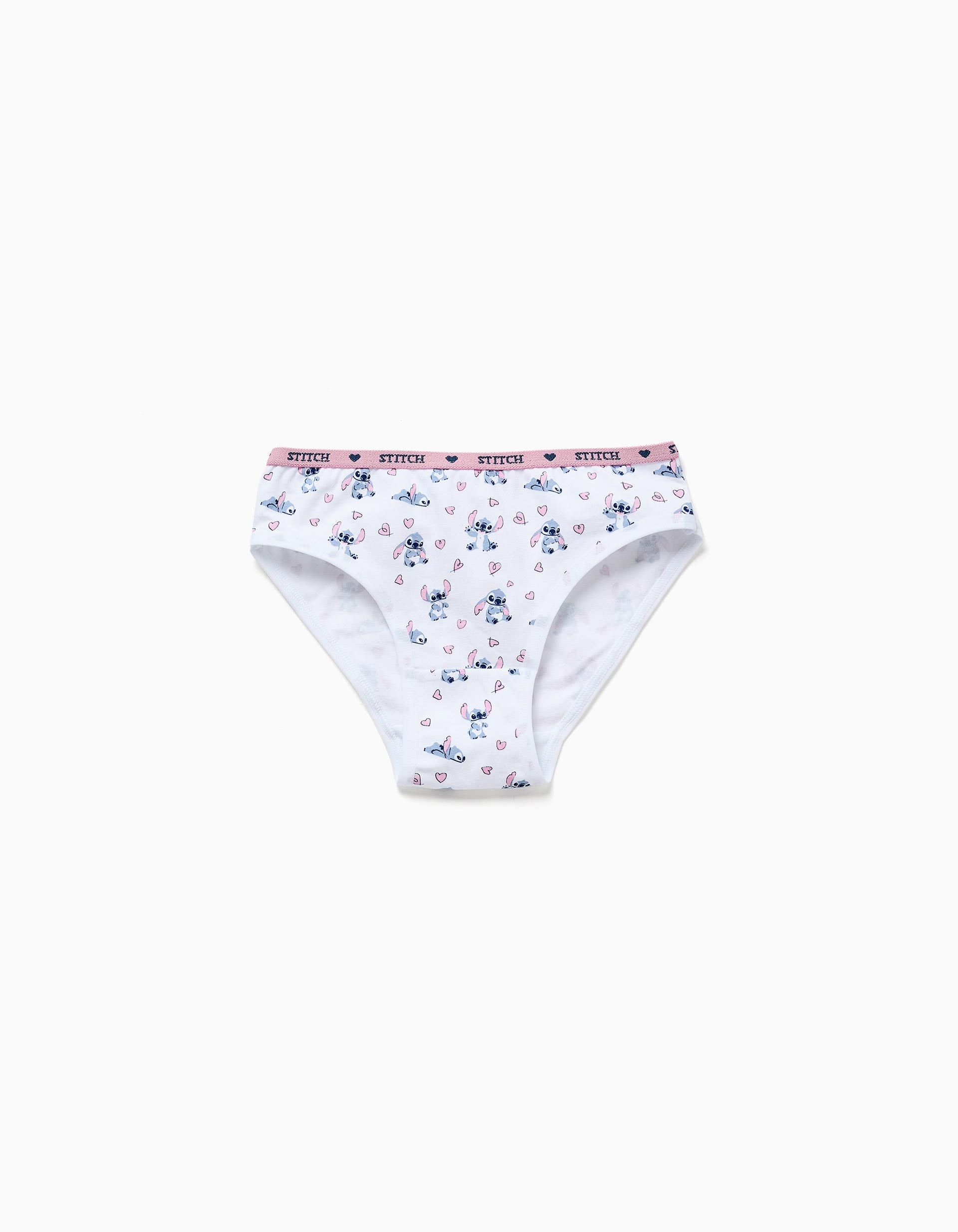 Lot de 5 culottes en coton avec imprimés Stitch pour fille, blanc