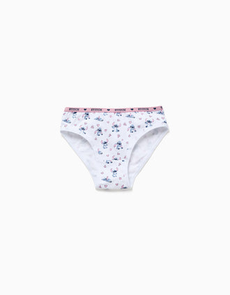 Pack de 5 cuecas de algodão com estampados Stitch para menina, branco