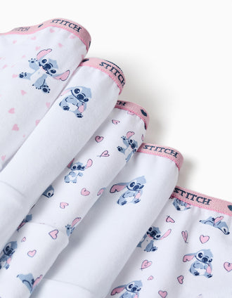 Pack de 5 cuecas de algodão com estampados Stitch para menina, branco