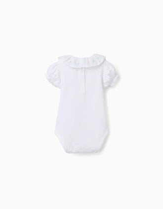 Body de algodão com gola bordada para recém-nascida, branco/verde