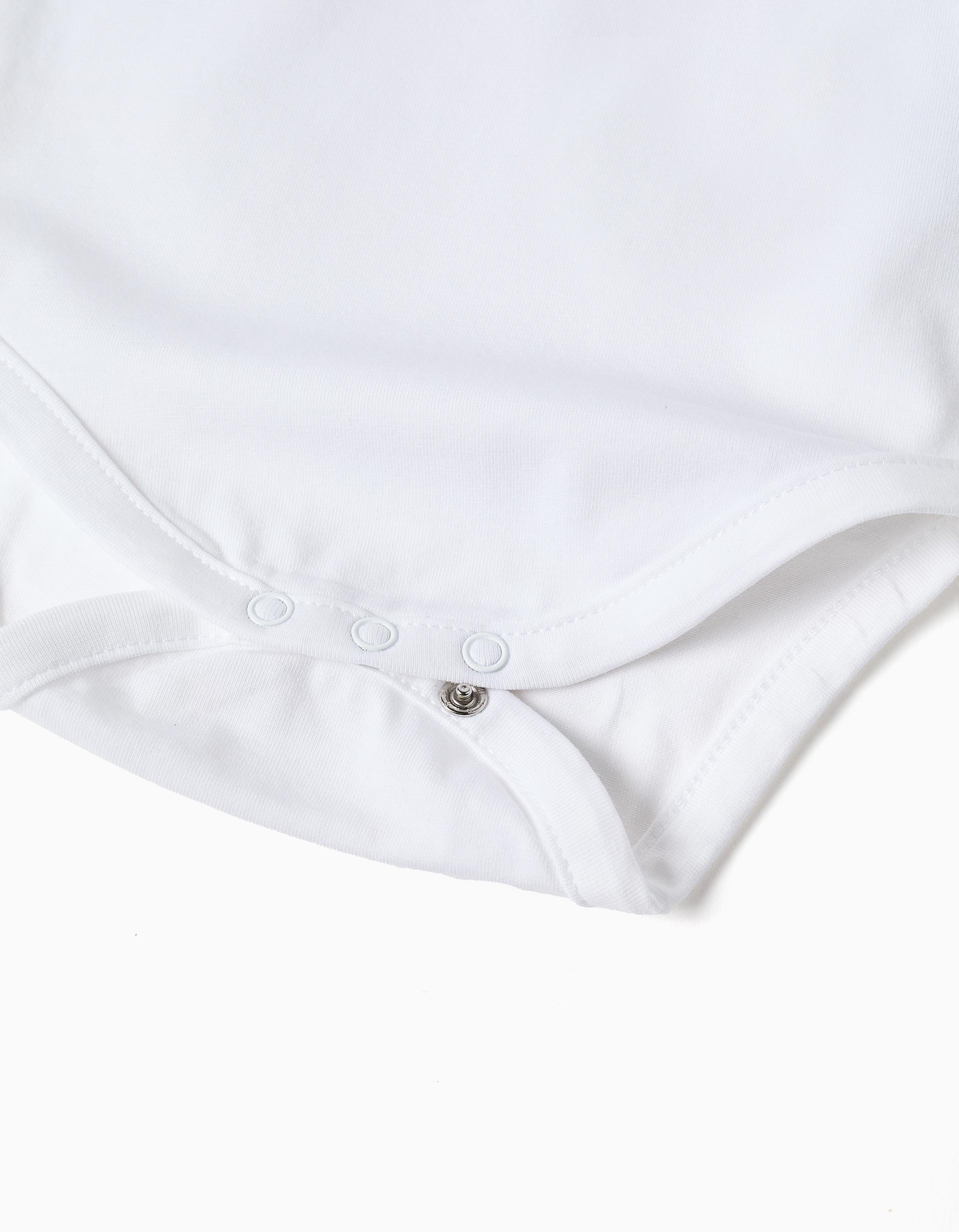 Body de algodão com gola bordada para recém-nascida, branco/verde